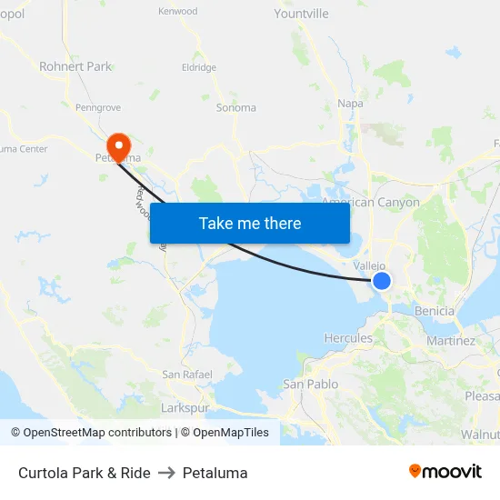 Curtola Park & Ride to Petaluma map
