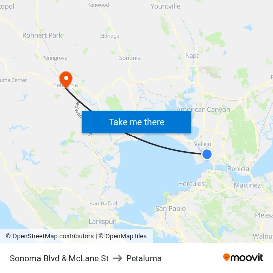 Sonoma Blvd & McLane St to Petaluma map