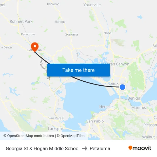 Georgia St & Hogan Middle School to Petaluma map