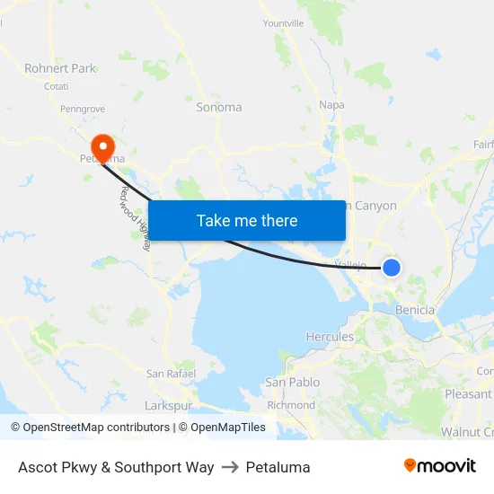 Ascot Pkwy & Southport Way to Petaluma map