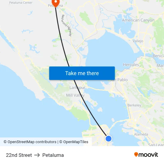 22nd Street to Petaluma map