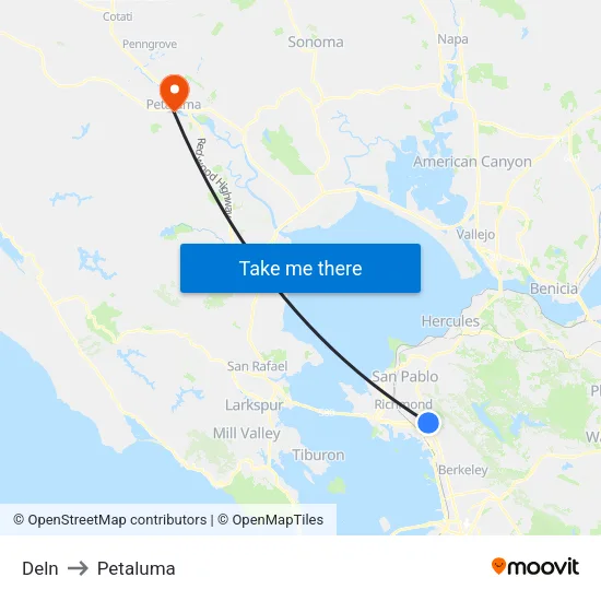 Deln to Petaluma map