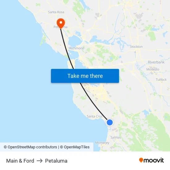 Main & Ford to Petaluma map