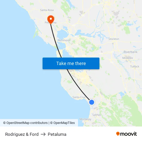 Rodriguez & Ford to Petaluma map