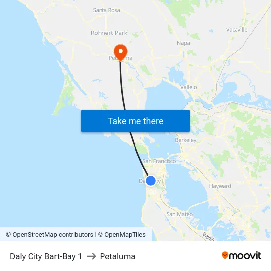 Daly City Bart-Bay 1 to Petaluma map