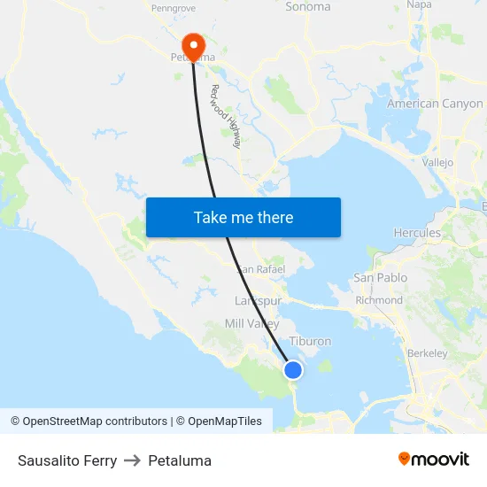 Sausalito Ferry to Petaluma map