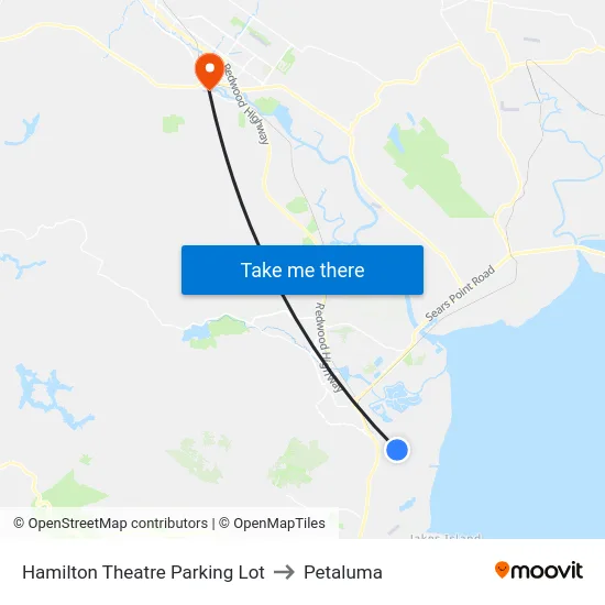 Hamilton Theatre Parking Lot to Petaluma map