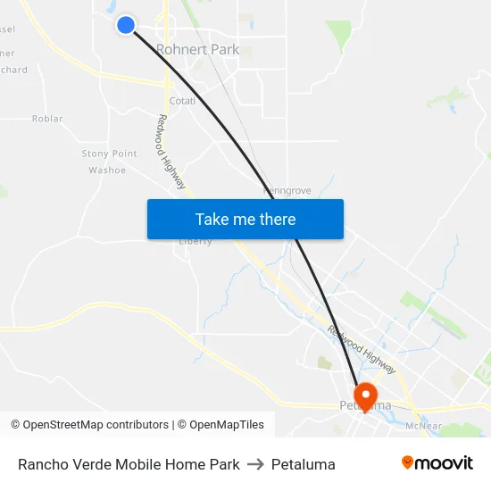 Rancho Verde Mobile Home Park to Petaluma map