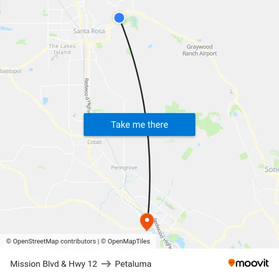 Mission Blvd & Hwy 12 to Petaluma map