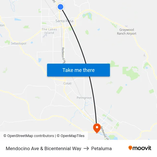 Mendocino Ave & Bicentennial Way to Petaluma map