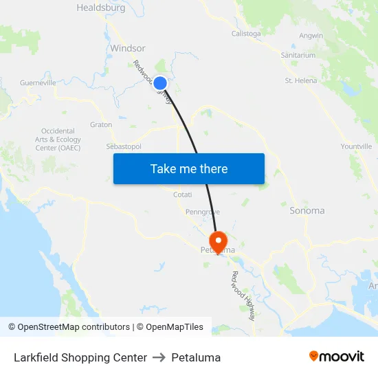 Larkfield Shopping Center to Petaluma map