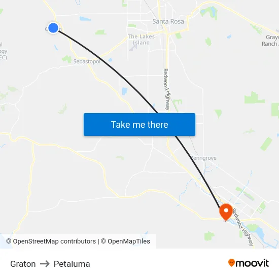 Graton to Petaluma map