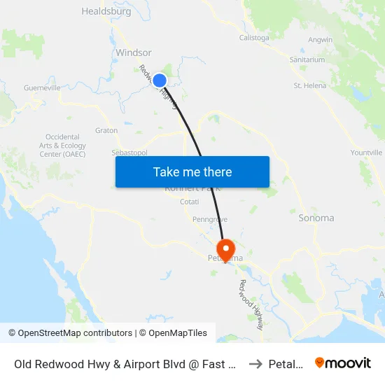 Old Redwood Hwy & Airport Blvd @ Fast Mart Gas Stn to Petaluma map