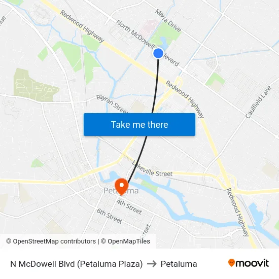 N McDowell Blvd (Petaluma Plaza) to Petaluma map
