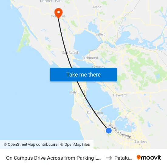 On Campus Drive Across from Parking Lot L-22 to Petaluma map
