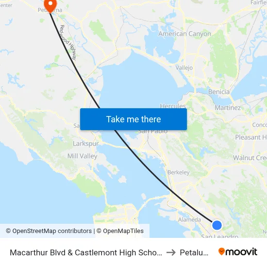 Macarthur Blvd & Castlemont High School to Petaluma map