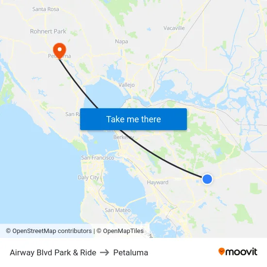 Airway Blvd Park & Ride to Petaluma map