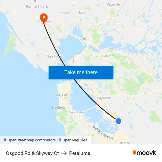 Osgood Rd & Skyway Ct to Petaluma map