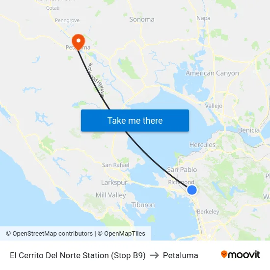 El Cerrito Del Norte Station (Stop B9) to Petaluma map
