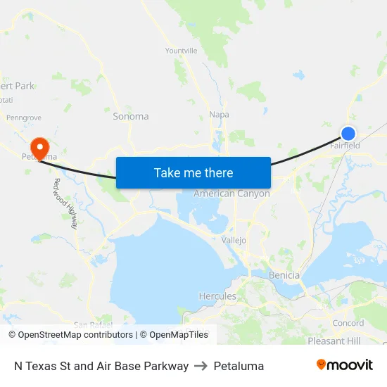 N Texas St and Air Base Parkway to Petaluma map