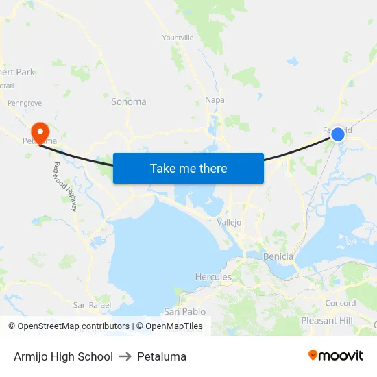 Armijo High School to Petaluma map
