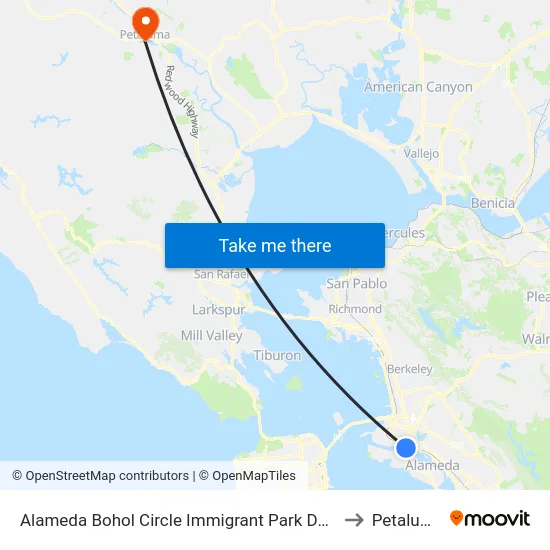 Alameda Bohol Circle Immigrant Park Dock to Petaluma map