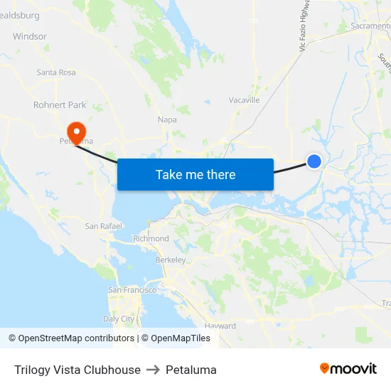 Trilogy Vista Clubhouse to Petaluma map