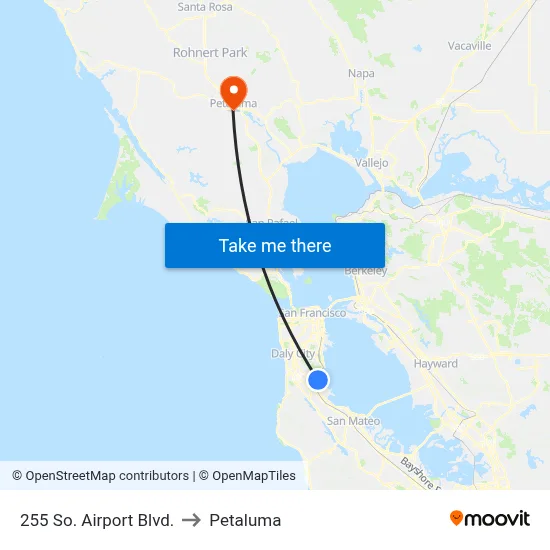 255 So. Airport Blvd. to Petaluma map