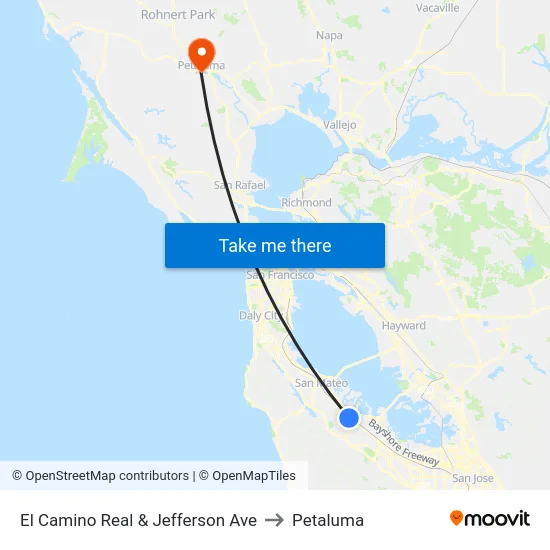 El Camino Real & Jefferson Ave to Petaluma map