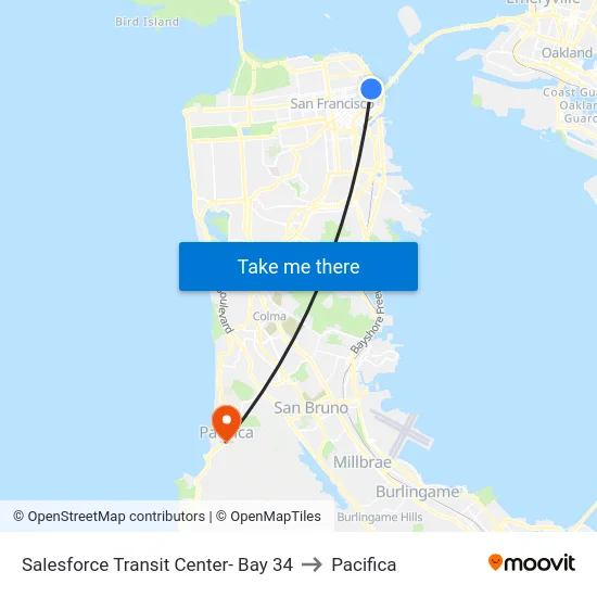 Salesforce Transit Center- Bay 34 to Pacifica map