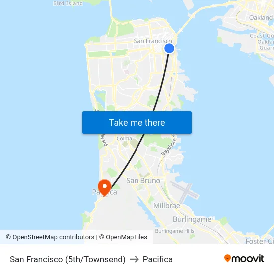 San Francisco (5th/Townsend) to Pacifica map