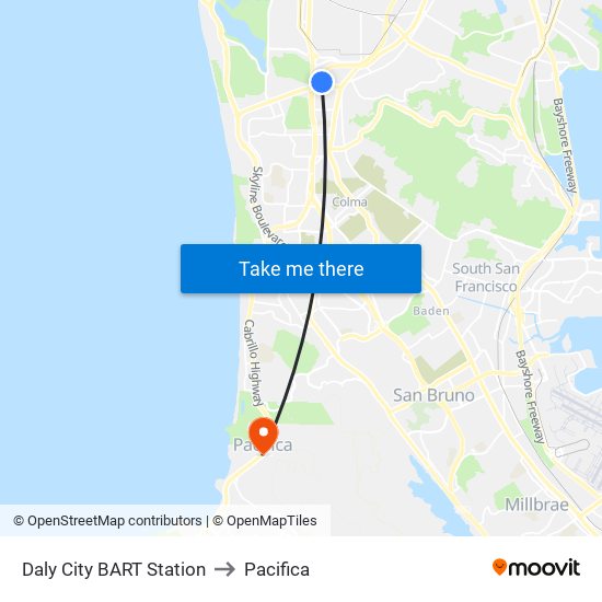 Daly City BART Station to Pacifica map