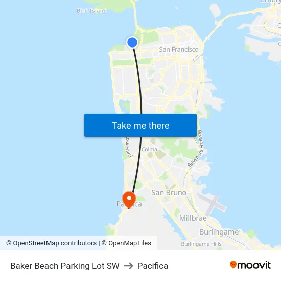 Baker Beach Parking Lot SW to Pacifica map