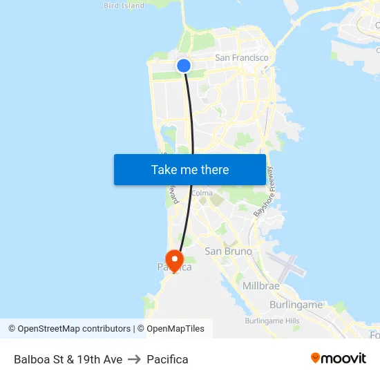 Balboa St & 19th Ave to Pacifica map