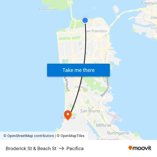 Broderick St & Beach St to Pacifica map
