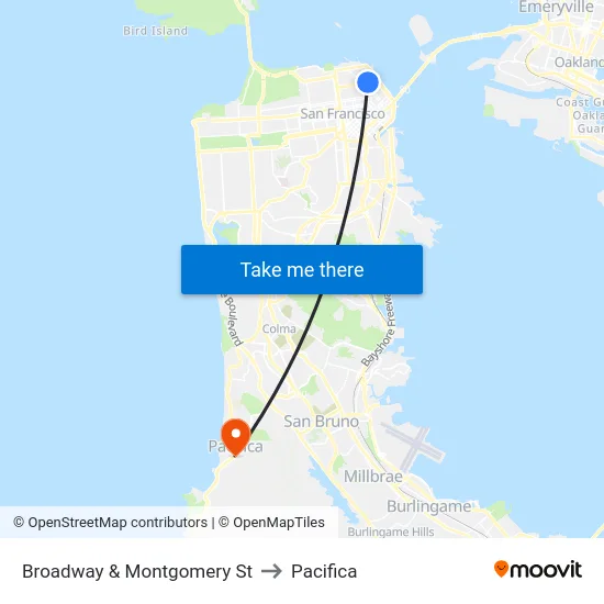 Broadway & Montgomery St to Pacifica map