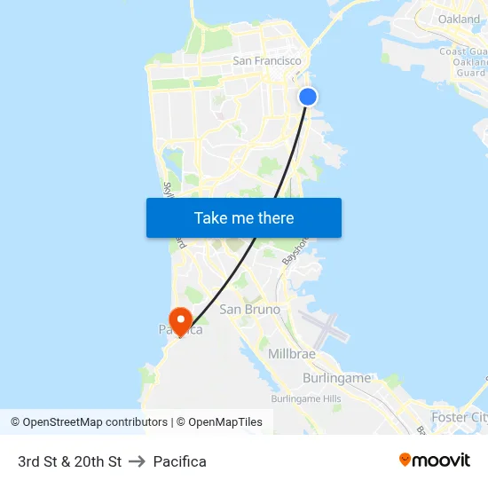 3rd St & 20th St to Pacifica map