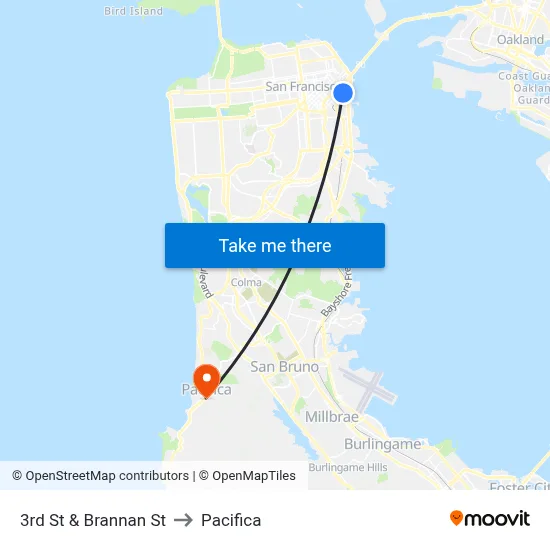 3rd St & Brannan St to Pacifica map