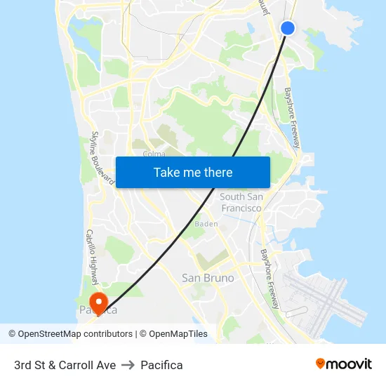 3rd St & Carroll Ave to Pacifica map