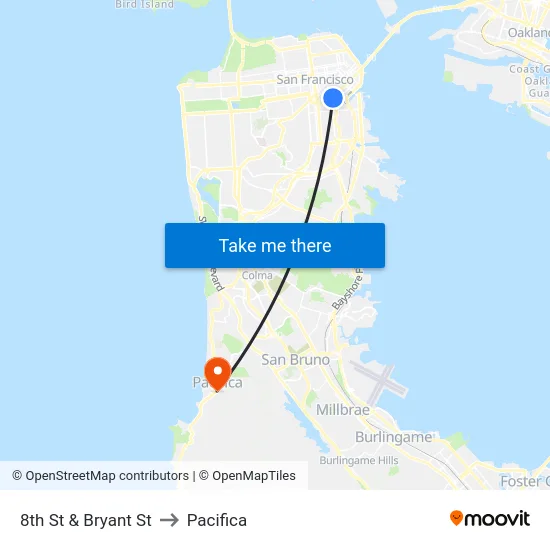 8th St & Bryant St to Pacifica map