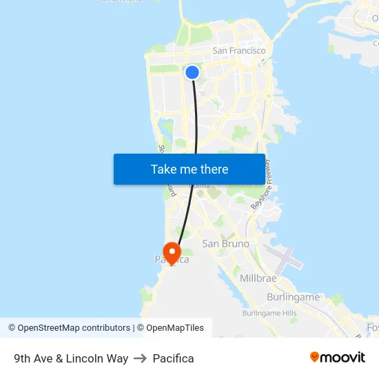 9th Ave & Lincoln Way to Pacifica map