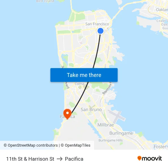 11th St & Harrison St to Pacifica map