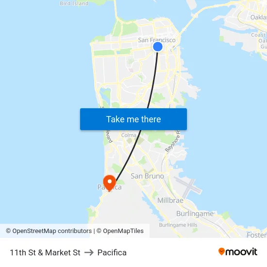 11th St & Market St to Pacifica map