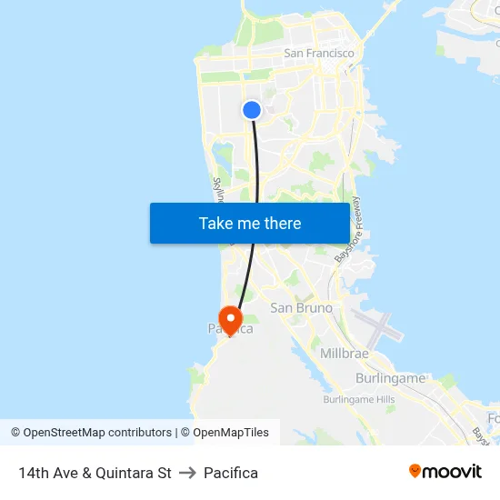 14th Ave & Quintara St to Pacifica map