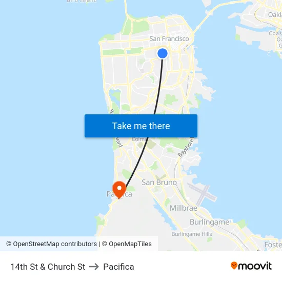 14th St & Church St to Pacifica map
