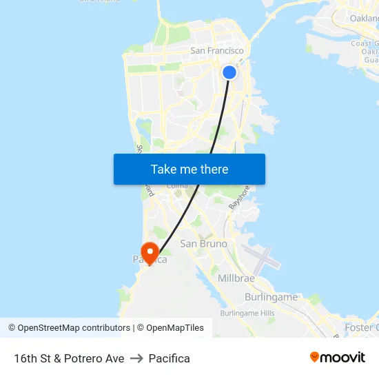 16th St & Potrero Ave to Pacifica map