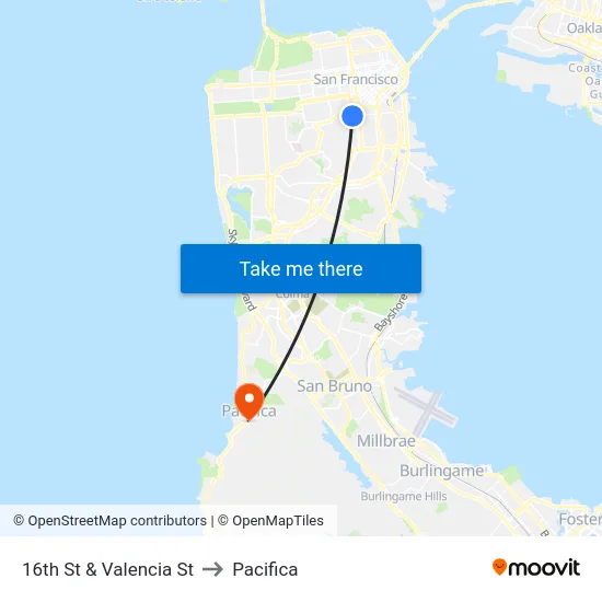 16th St & Valencia St to Pacifica map