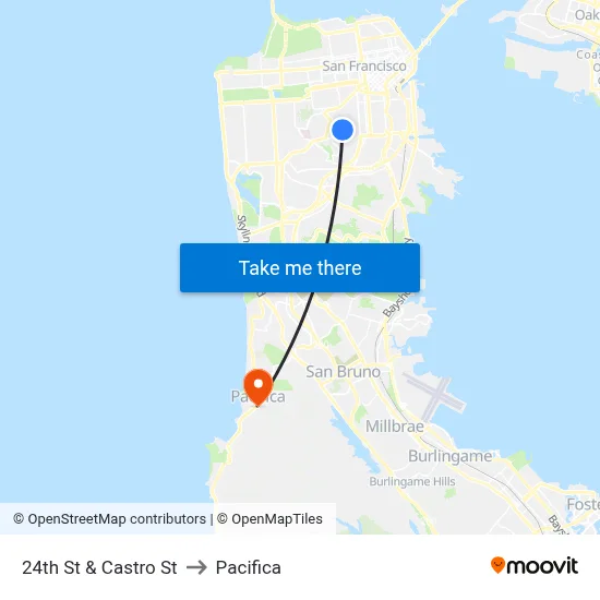 24th St & Castro St to Pacifica map