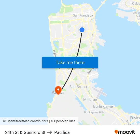 24th St & Guerrero St to Pacifica map
