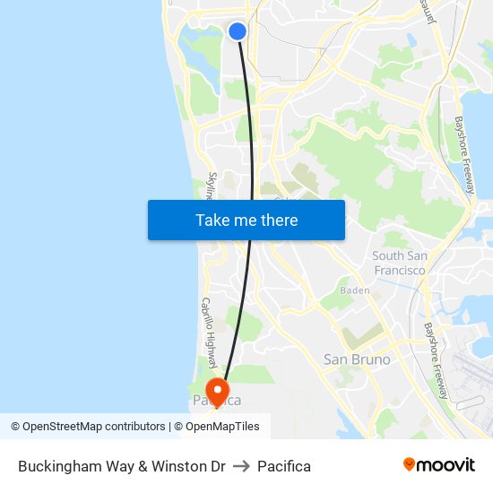 Buckingham Way & Winston Dr to Pacifica map